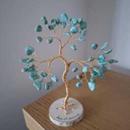 Turquoise Stone Wire Tree, Personalised 11Th Anniversary Gift For Her, December Birthstone Present, Unique Gemstone Tree With Custom Message - thumbnail 3