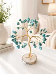 Turquoise Stone Wire Tree, Personalised 11Th Anniversary Gift For Her, December Birthstone Present, Unique Gemstone Tree With Custom Message