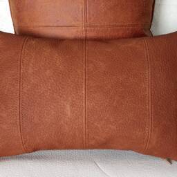 Terracotta Brown Faux Leather Fabric Lumbar Pillow Cover With Decorative Stitches/Modern Scandinavian Homes-1Pcs - thumbnail 2