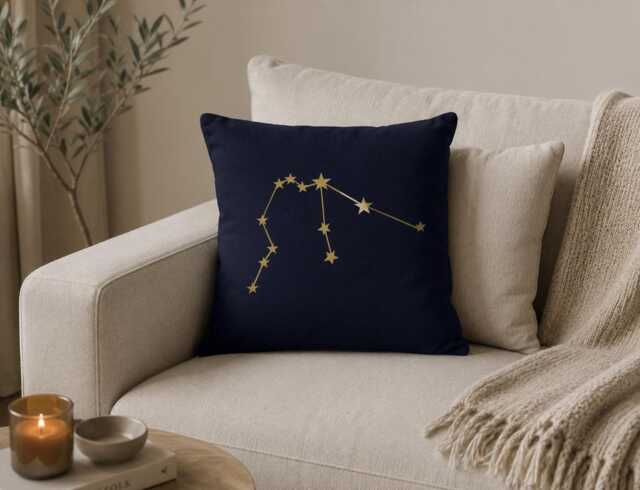 Aquarius Zodiac Pillow Cover, Constellation Throw Pillow, Astrology Cushion, Navy Gold Star Sign Home Decor - image 1