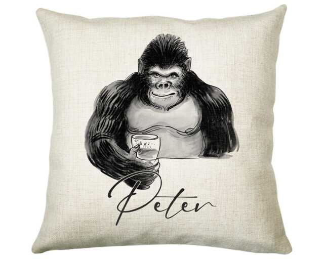 Personalised Gorilla Cushion Gift Printed Name Design - Throw Pillow For Dad Friend Bedroom Birthday Christmas Cs500 - image 1