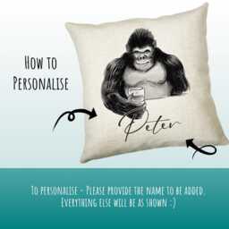 Personalised Gorilla Cushion Gift Printed Name Design - Throw Pillow For Dad Friend Bedroom Birthday Christmas Cs500 - thumbnail 3