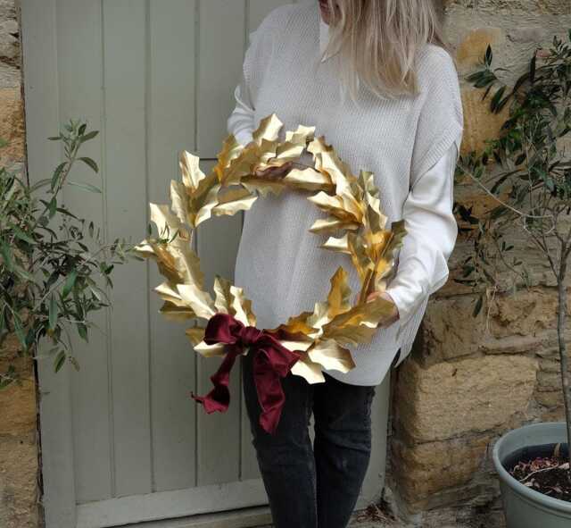 Handcrafted Brass Holly Leaf Wreath Heirloom Christmas Decor - image 1