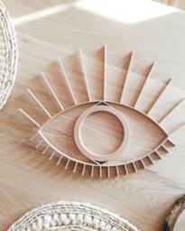 Wooden Boho Eye - Geometric Evil Sculpture 3D Hanging Wall Art Figure Decor Scandinavian Style Hygge - thumbnail 1