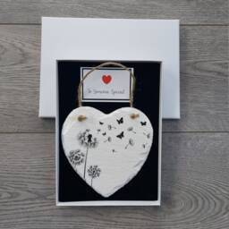 Dandelion & Butterflies Slate Heart Plaque Decoupage Wall Hanging - thumbnail 3