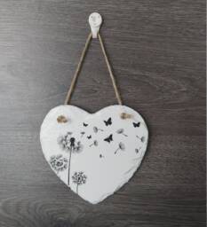 Dandelion & Butterflies Slate Heart Plaque Decoupage Wall Hanging