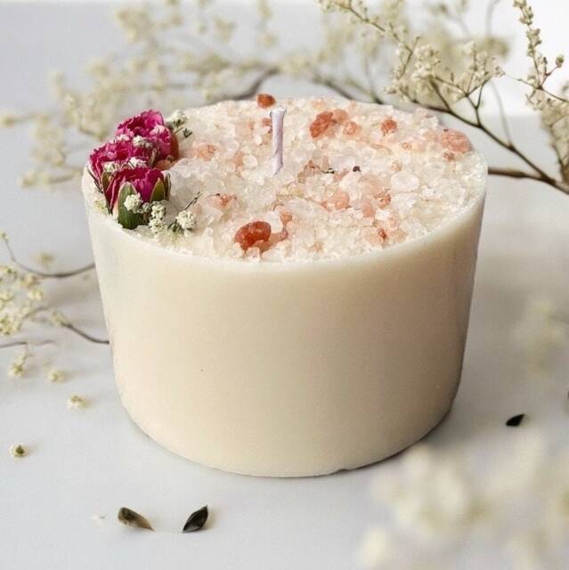 Large Scented Pillar Candle Himalayan Salt & Soy Wax, Botanical Candle - image 1
