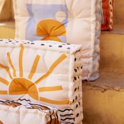 Reversible Block Printed Floor Pillow Indian Handmade Cotton Cushion - thumbnail 2