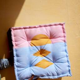 Reversible Block Printed Floor Pillow Indian Handmade Cotton Cushion - thumbnail 3