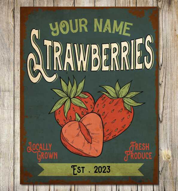 Personalised Fresh Strawberry Metal Plaque Produce Fruit Berries Farmers Market Stalls Gardens Custom Farm Sign Wall Door Decor - image 1