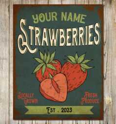 Personalised Fresh Strawberry Metal Plaque Produce Fruit Berries Farmers Market Stalls Gardens Custom Farm Sign Wall Door Decor - thumbnail 1