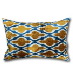 Cushion Covers, Velvet Ikat Cushion Cover, Blue & Orange Rust Pillow 30 X 50 cm, 40 60 cm Decorative Cover - thumbnail 3