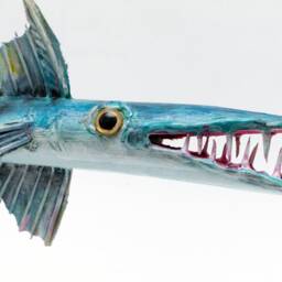 Hand-Painted Reclaimed Wood Barracuda Sculpture - Ultra-Lightweight Nautical Decor - thumbnail 3