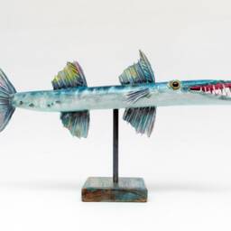 Hand-Painted Reclaimed Wood Barracuda Sculpture - Ultra-Lightweight Nautical Decor - thumbnail 4