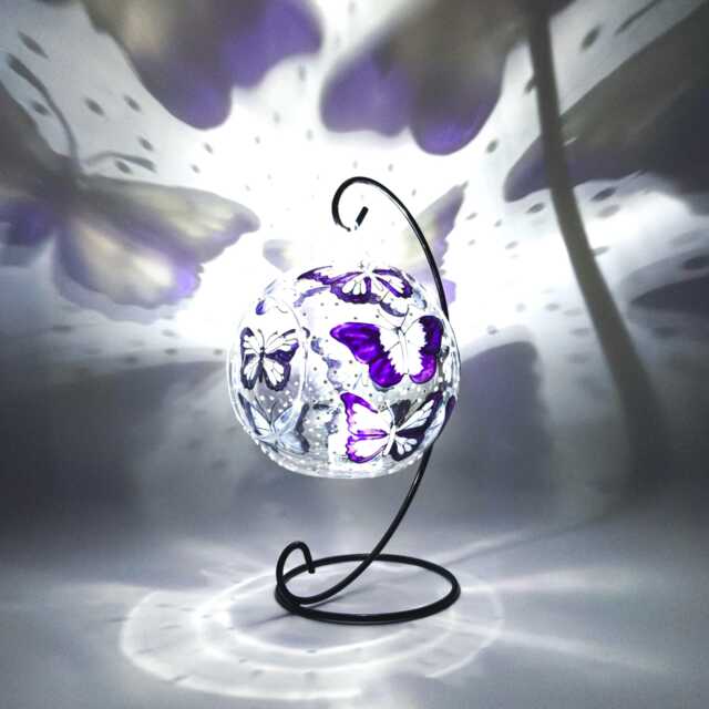 Purple Butterfly Glass Candle Holder Shadow Casting Home Decor - image 1