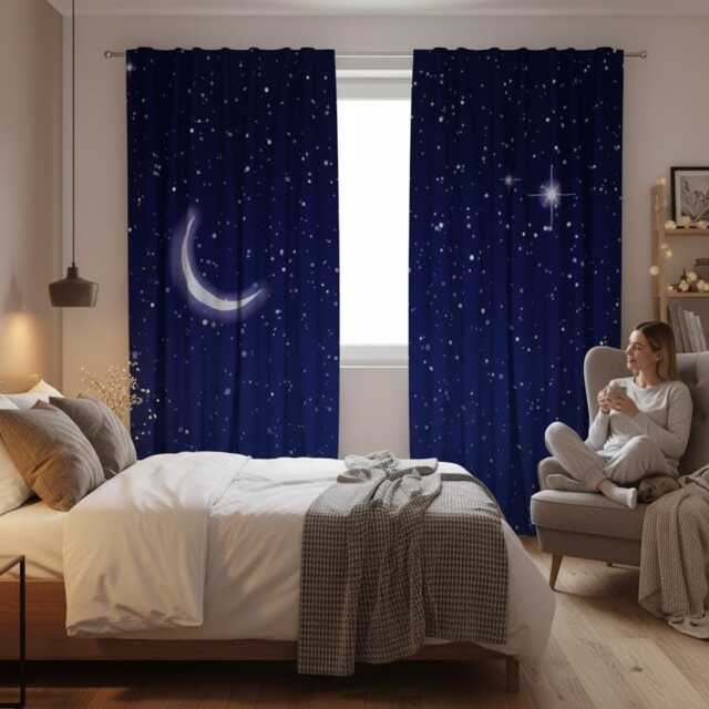 Window Curtains , Starry Sky , Blackout Curtains, Custom Size - image 1