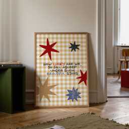 How Lucky Are We Art Print - Whimsical Star Quote Wall Art, Cosy Bedroom Decor, Retro Gingham Mid Century Positive Home Farmhouse - thumbnail 2