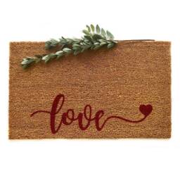 Love Doormat With Heart - Cursive Welcome Mat Romantic Valentine's Day Decor Wedding Gift Front Porch Rug - thumbnail 1
