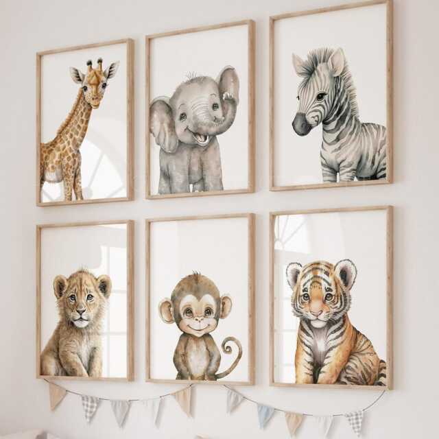 Choose Your Own Safari Jungle Animal - Set Of Unframed Prints Elephant Giraffe Zebra Lion Tiger Monkey A4 A3 Nursery Neutral - image 1