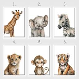 Choose Your Own Safari Jungle Animal - Set Of Unframed Prints Elephant Giraffe Zebra Lion Tiger Monkey A4 A3 Nursery Neutral - thumbnail 2