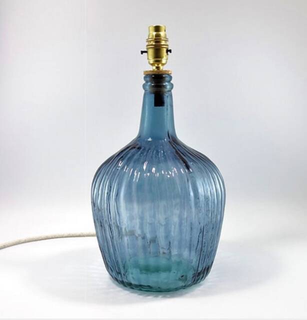 Navy Ripplelamp- Recycled Glass - Natural Linen Flex H36cm X D20cm - image 1