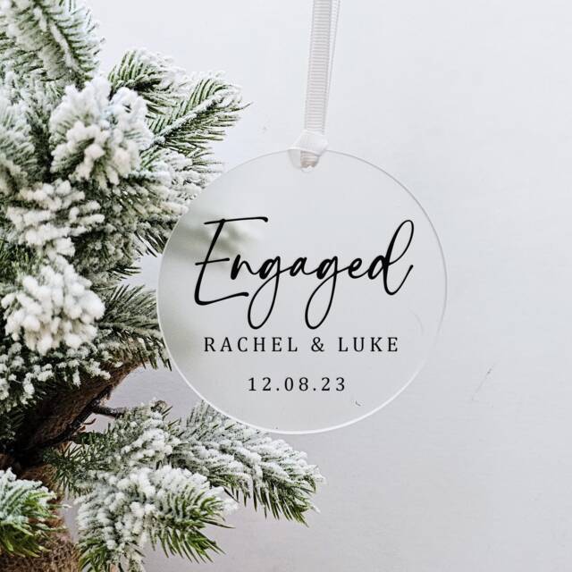 Personalised First Christmas Engaged Ornament - Engagement Keepsake Gift Announcement Prop - image 1