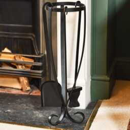 Black Curved Three Piece Fireside Set/Companion Set 66cm, Fireside, Fireplace Tools/Ash Brush Pan Set, Wood Burner, Open Fire - thumbnail 2