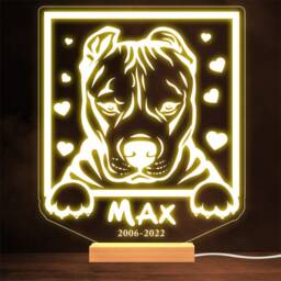 American Pit Bull Terrier Dog Memorial Pet Loss Personalised Gift Night Light - thumbnail 1