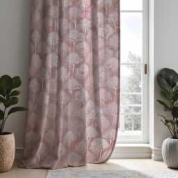 Pink Tree Curtains, Dusty Rose Woodland Silhouette Drapes, Custom Window Panels For Living Room Or Bedroom Nature Decor - thumbnail 2
