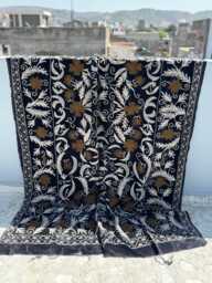 Velvet Suzani Quilt - Handcrafted Embroidered Bedding, Bohemian Ethnic Decor - thumbnail 1