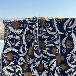 Velvet Suzani Quilt - Handcrafted Embroidered Bedding, Bohemian Ethnic Decor - thumbnail 2
