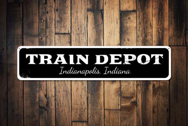 Personalized Train Depot Sign - Custom Railroad Station Plaque Vintage Lover Gift Railway Wall Art Locomotive Decor - image 1