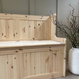 Unpainted Solid Pine Storage Bench, Entryway Bench - thumbnail 3