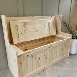 Unpainted Solid Pine Storage Bench, Entryway Bench - thumbnail 2