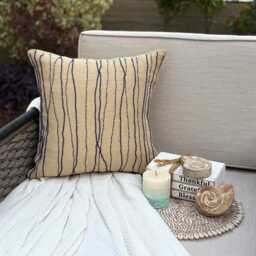 "Blue Burlap Cotton Bead Embroidered Striped Throw Pillow Cover, 16""x16" - thumbnail 2