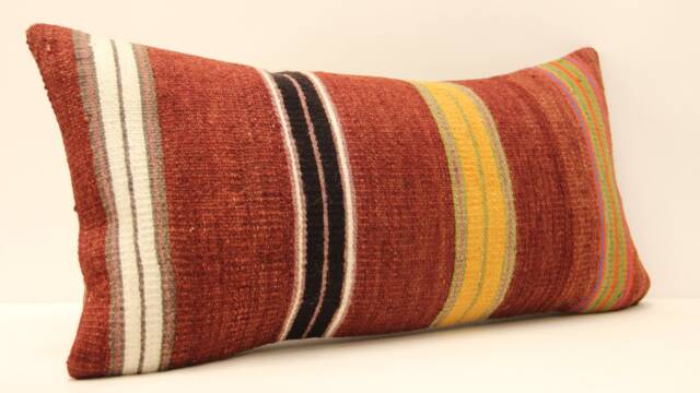 Bohemian Cushion Wool Pillow, Sofa Pillow Bed Aztec Very Rare Kilim 12x24 Emroidered Throw 4Oaf-233 - image 1