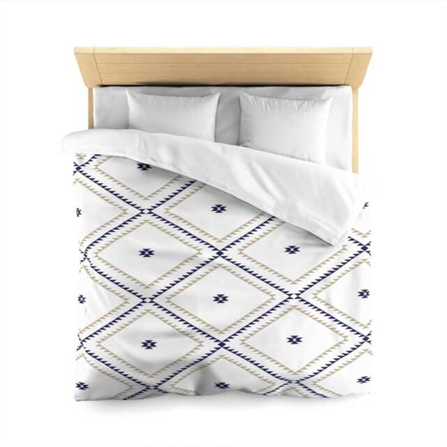 Microfiber Duvet Cover, Southwestern Geometric, White Navy Beige, Soft Bedding Set, Tribal Print Home Decor, Aztec Style Bedroom Accessories - image 1