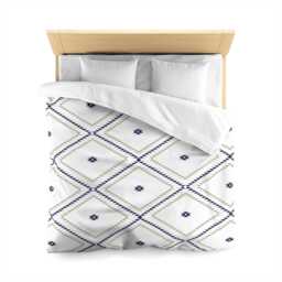 Microfiber Duvet Cover, Southwestern Geometric, White Navy Beige, Soft Bedding Set, Tribal Print Home Decor, Aztec Style Bedroom Accessories