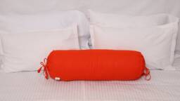 Orange Bolster Pillowcase Round Cylindrical Long Cushion Cover For Yoga , Leg Rest , Meditation , Cotton Solid 9 - thumbnail 1