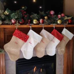 Personalized Christmas Stocking Burlap, Velvet, & Sequins With Name Embroidered - thumbnail 2