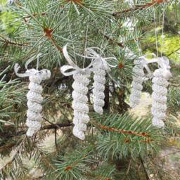 5 Crochet Silver Christmas Ornaments, Icicles Home Decor, Handcrafted Party Ornaments - thumbnail 4
