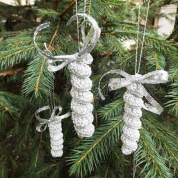 5 Crochet Silver Christmas Ornaments, Icicles Home Decor, Handcrafted Party Ornaments - thumbnail 3