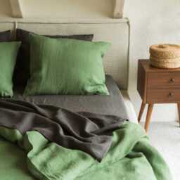 Mocha Gingham Linen Bedding. Bohemian Duvet Cover Full - thumbnail 3