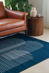 Blue Flatwoven Kilim Rug - Geometric Cotton Art Deco Area Runner Cool Antique Accent Rugs Handmade Egypt 8x10 Room Decor - thumbnail 1