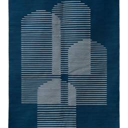 Blue Flatwoven Kilim Rug - Geometric Cotton Art Deco Area Runner Cool Antique Accent Rugs Handmade Egypt 8x10 Room Decor - thumbnail 2