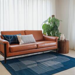 Blue Flatwoven Kilim Rug - Geometric Cotton Art Deco Area Runner Cool Antique Accent Rugs Handmade Egypt 8x10 Room Decor - thumbnail 3