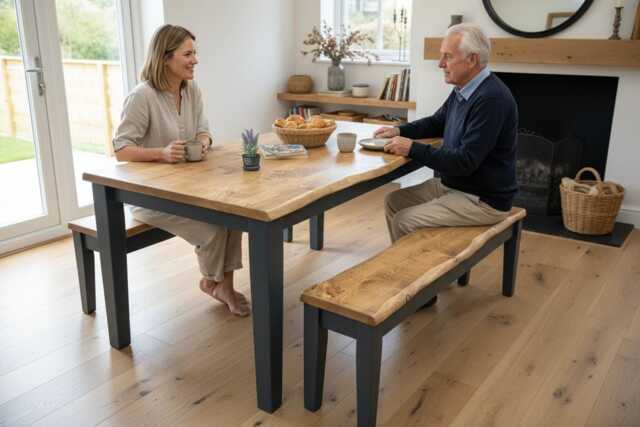 Farmhouse Tapered Leg Live Edge Dining Table - Customisable - image 1