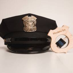 Police Shield Wooden Baby Rattle Customizable Organic Toy - Firefighter Ems Sheriff Law Enforcement Officer - thumbnail 3