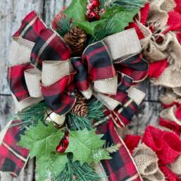 Holiday Wreath, Winter Burlap Christmas Rustic Bell Wreath - thumbnail 3