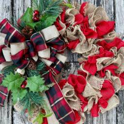 Holiday Wreath, Winter Burlap Christmas Rustic Bell Wreath - thumbnail 2